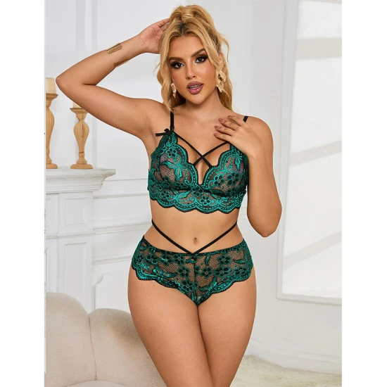 SUBBLIME - Set sutien și chiloți din dantelă, Verde, S/M