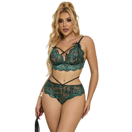 SUBBLIME - Set sutien și chiloți din dantelă, Verde, S/M