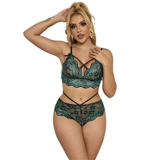SUBBLIME - Set sutien și chiloți din dantelă, Verde, S/M