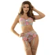 SUBBLIME - Set lenjerie tip bustier + chiloți cu jartiere, design floral, albastru S/M