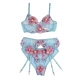 SUBBLIME - Set lenjerie tip bustier + chiloți cu jartiere, design floral, albastru S/M