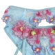 SUBBLIME - Set corset + chiloți cu jartiere, design floral, albastru, L/XL