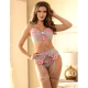 SUBBLIME - Set corset + chiloți cu jartiere, design floral, albastru, L/XL