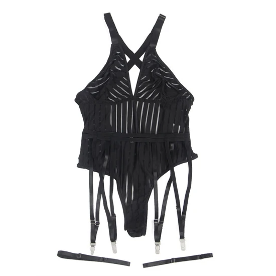 Body cu jartiere Sublime din material negru, L/XL
