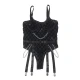 Body cu lanțuri și centură jartieră, negru, L/XL