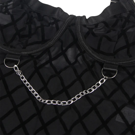 Body cu lanțuri și centură jartieră, negru, L/XL