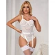 Body sexy Subblime - Cu lanțuri și portjartier, Alb, L/XL