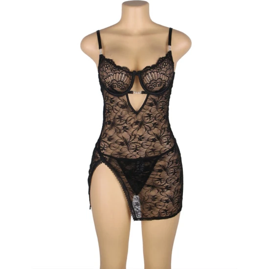 SUBBLIME - Rochie tip babydoll din dantelă, cu bretele ajustabile, Negru S/M