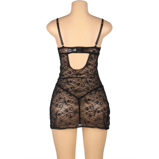 SUBBLIME - Rochie tip babydoll din dantelă, cu bretele ajustabile, Negru S/M