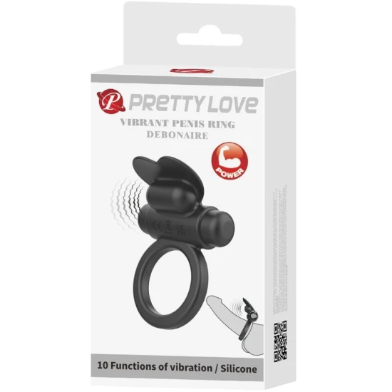 Inel Vibrator Debonair - 10 Vibrații, Negru, BI-210316