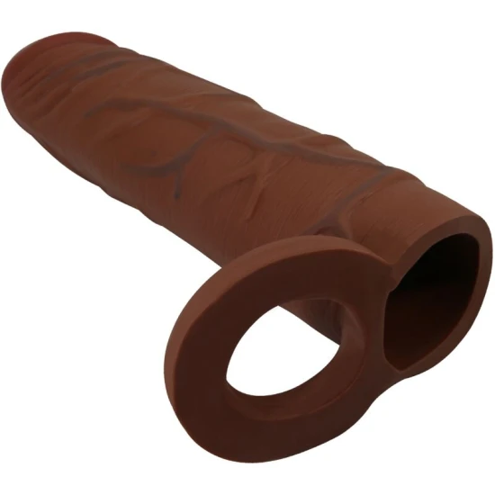 Inel penis cu penis sleeve și extensie 2,5 cm, culoare mulat