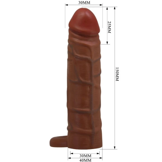 Inel penis cu penis sleeve și extensie 2,5 cm, culoare mulat