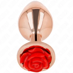 PLUG ANAL - Roz auriu , cu ornament trandafir roșu