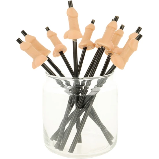Dildo Bag Of 10 Penis Straws, Natural, Bej