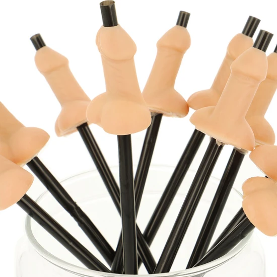 Dildo Bag Of 10 Penis Straws, Natural, Bej