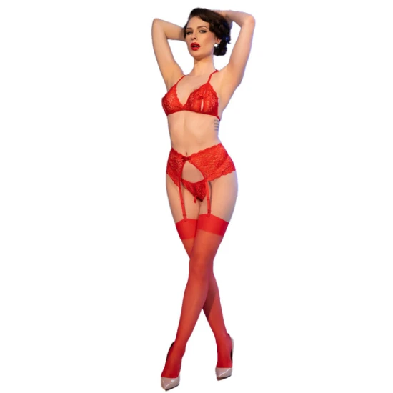 Set lenjerie CR 4848 - Dantelă, Roșu, L