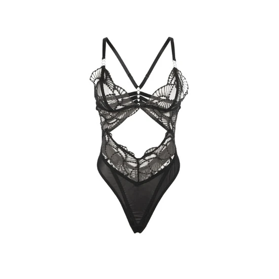 SUBBLIME - Body tip model Transparent cu dantelă decupată, Negru L/XL