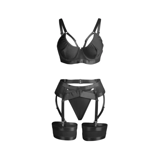 Set Sutien Bondage - Decupat, Negru, S/M