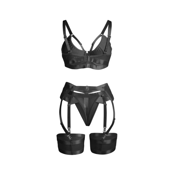Set Sutien Bondage - Decupat, Negru, S/M
