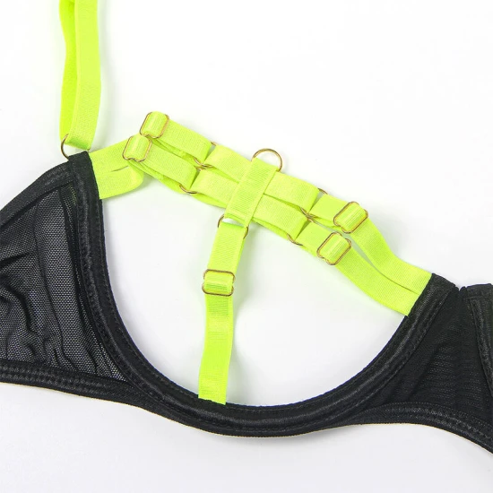SUBBLIME - Set sutien cu detalii la gât și la picioare, Verde fluorescent, S/M