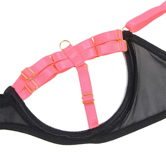 SUBBLIME - Set sutien și detalii la chiloți Model, Roz fluorescent L/XL