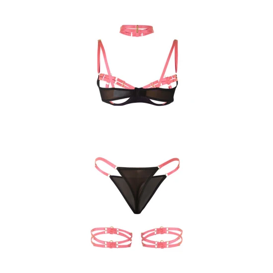 SUBBLIME - Set sutien și detalii la chiloți Model, Roz fluorescent L/XL