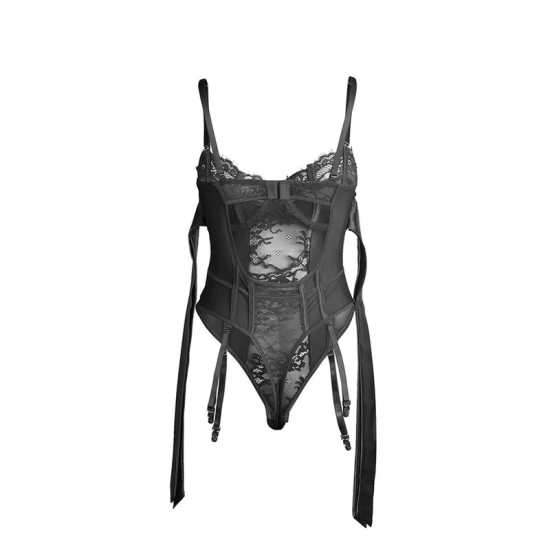 SUBBLIME - Rochie tip body din dantelă cu fundițe și jartiere, Negru S/M
