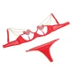 Set sutien din plasă roșie cu lanțuri inimă și detalii metalice, L/XL