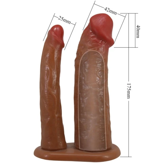 Manșon dublu pentru penis, model Yairon, cu extensie 4 cm, mulat