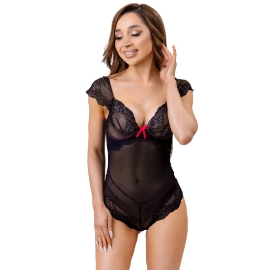 Body sexy Evelyn LC 20243 - Dantelă și transparențe, Negru, S/M