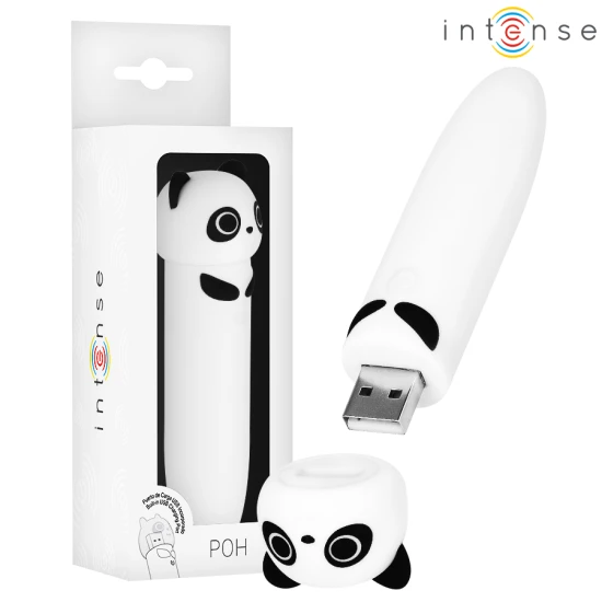INTENSE - Glonț Vibrator Tip POH, Panda, Roz, USB Reîncărcabil, 10 x 2.2 cm