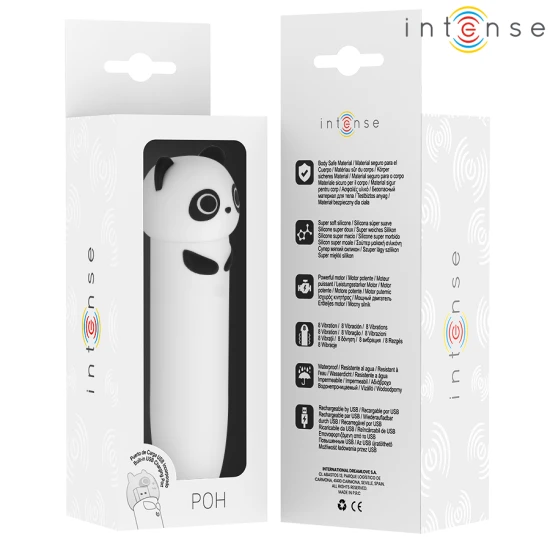 INTENSE - Glonț Vibrator Tip POH, Panda, Roz, USB Reîncărcabil, 10 x 2.2 cm