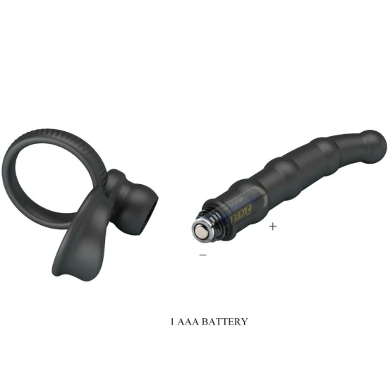 Inel penis vibrator, cu plug, 10 moduri vibrație, Negru
