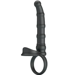 Inel penis vibrator, cu plug, 10 moduri vibrație, Negru