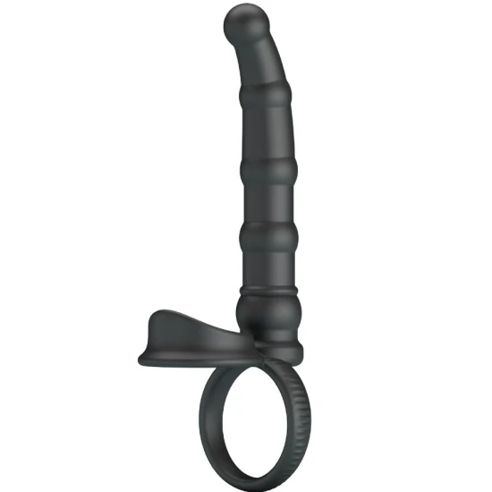 Inel penis vibrator, cu plug, 10 moduri vibrație, Negru