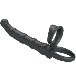 Inel penis vibrator, cu plug, 10 moduri vibrație, Negru