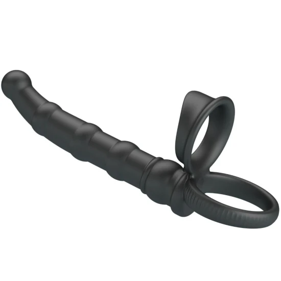 Inel penis vibrator, cu plug, 10 moduri vibrație, Negru