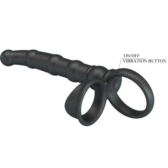 Inel penis vibrator, cu plug, 10 moduri vibrație, Negru