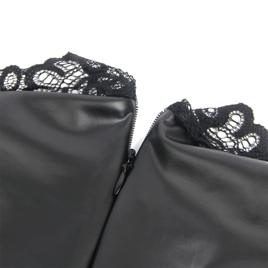 Rochie Dantelă din Piele - Colier Dantelă, Negru, L/XL