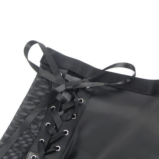 Set Sutien și Fustă - Piele, Negru, L/XL