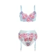 Set sutien și centură cu jartieră brodată, plasă florală, roz, L/XL