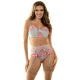Set sutien și centură cu jartieră brodată, plasă florală, roz, L/XL