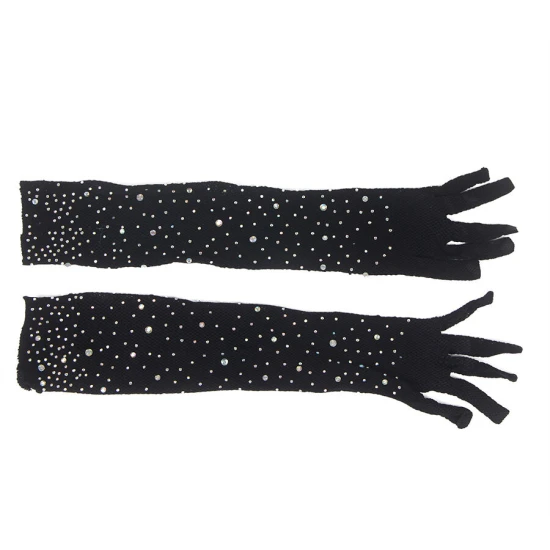 Manusi Tip Produs Model, Roz/Negru - Manusi din glitter cu aplicatii tip diamante, Negru S/M
