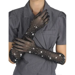 Manusi Tip Produs Model, Roz/Negru - Manusi din glitter cu aplicatii tip diamante, Negru S/M