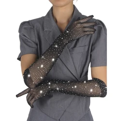 Manusi Tip Produs Model, Roz/Negru - Manusi din glitter cu aplicatii tip diamante, Negru S/M