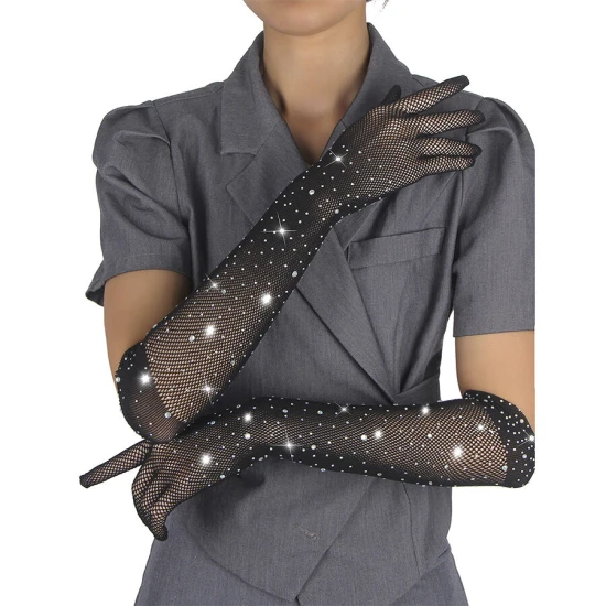 Manusi Tip Produs Model, Roz/Negru - Manusi din glitter cu aplicatii tip diamante, Negru S/M