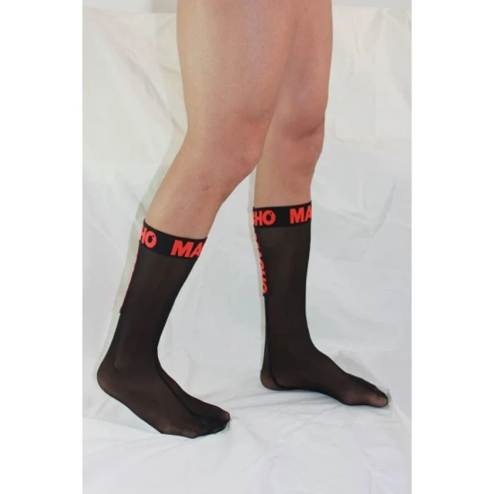 MACHO - Șosete subțiri, One Size, Negru/Roșu