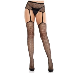 LEG AVENUE - Ciorapi cu model tip plasă și portjartier, Negru