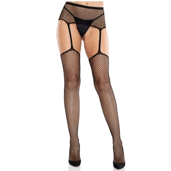 LEG AVENUE - Ciorapi cu model tip plasă și portjartier, Negru