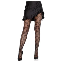 LEG AVENUE - Ciorapi tip plasă cu fundă, Negru
